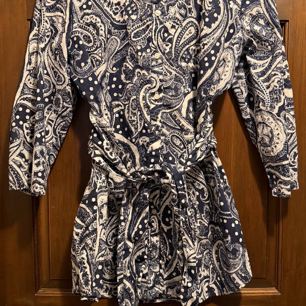 Jones New York Navy & White Paisley Button-Front Tunic with Self Tie